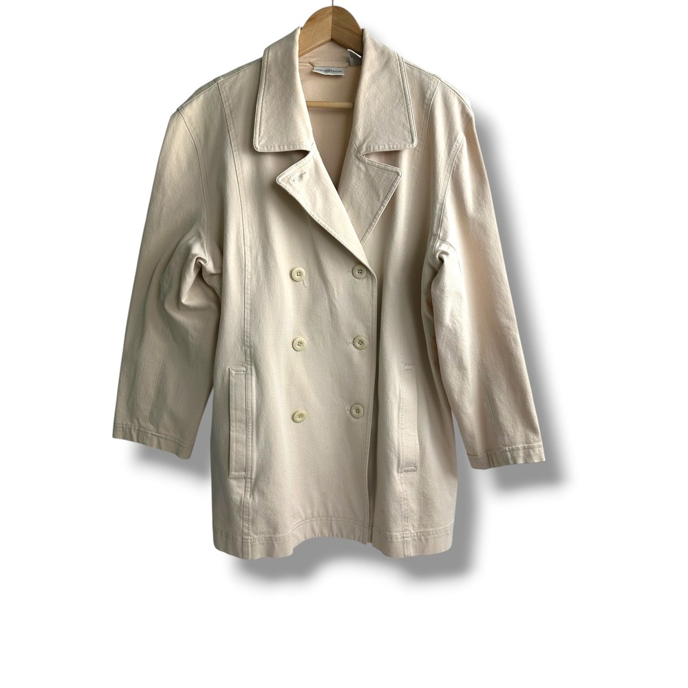 Nordstrom Cream Beige Double Breasted Pea Coat Jacket Cotton Stretch‎ XL